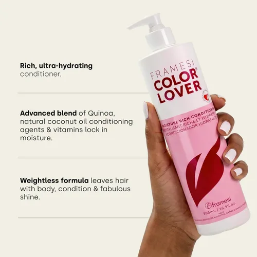 Miniatura 3 de Framesi Color Lover - Acondicionador rico en humedad, 16.9 onzas líquidas, acondicionador sin sulfato con aceite de coco y quinua, cabello teñido