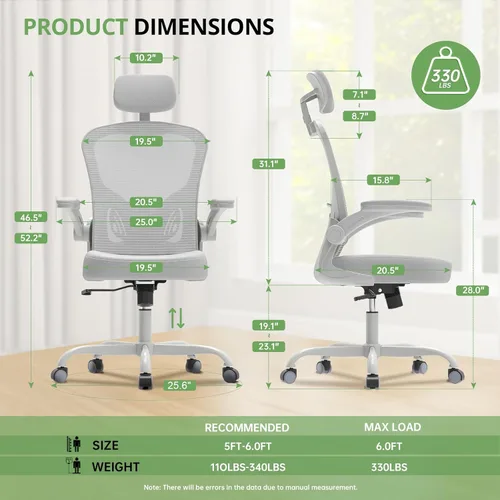 Miniatura 2 de Silla de Oficina Ergonómica para Escritorio, Capacidad de 330 Libras, Silla de Computadora de Respaldo Alto para Largas Horas Cómoda, Silla Gris