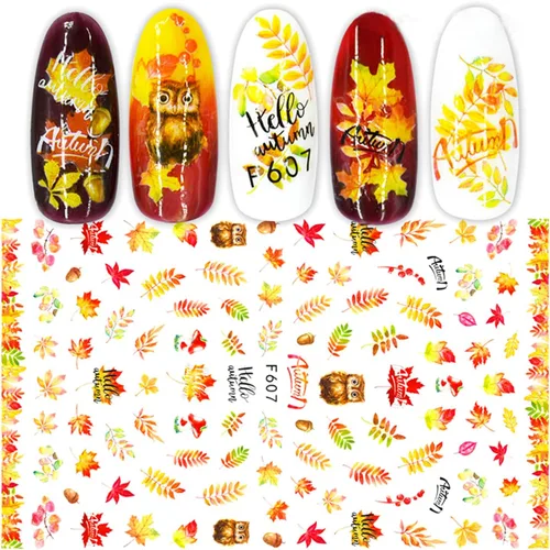 Miniatura 6 de 6 hojas de calcomanías de arte de uñas de otoño, calcomanías de hojas de arce, calcomanías autoadhesivas 3D, calcomanías de uñas de otoño, hojas