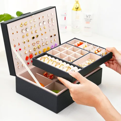 Miniatura 205 de Joyero de pendientes para mujeres y niñas, organizador de aretes de 5 capas, caja organizadora de joyas blanca con candado, collares y aretes