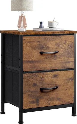 Miniatura 16 de WLIVE Mesita de noche negra, cómoda pequeña con 2 cajones y superficie de madera, mesita de noche con cestas de tela, mesa de cabecera mesa auxiliar