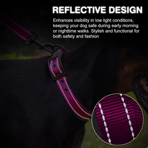 Miniatura 6 de Collar de perro personalizado de nailon con nombre y teléfono bordados, tira reflectante, forro de neopreno suave, hebilla de metal duradera, correa