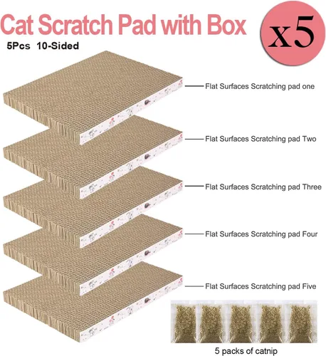 Miniatura 2 de 5 paquetes en 1 almohadilla para arañazos para gatos con caja, cartón rascador para gatos, reversible, cartón duradero reciclable, adecuado para que