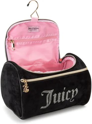 Miniatura 6 de Juicy Couture Bolsa de Maquillaje Organizador de Cosméticos Esenciales de Viaje Colgante Duffel de Velor con Rinstones, Negro
