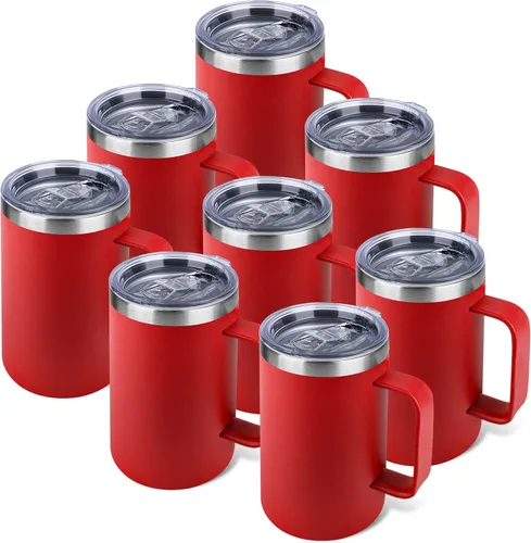 Miniatura 28 de Taza de café aislada de 22 onzas con asa y tapa a prueba de fugas, vaso de viaje de acero inoxidable de doble pared para viajes, oficina, hogar