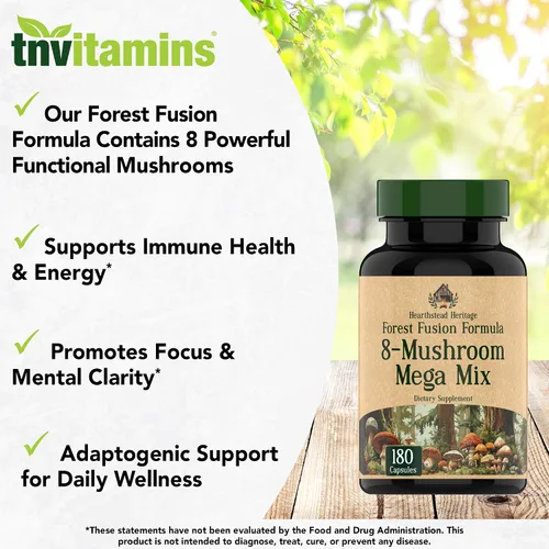 Miniatura 3 de Complejo de hongos 8 – 180 cápsulas – Melena de león, Reishi, Chaga, Cordyceps y cola de pavo – Suplemento natural de apoyo inmunológico, enfoque
