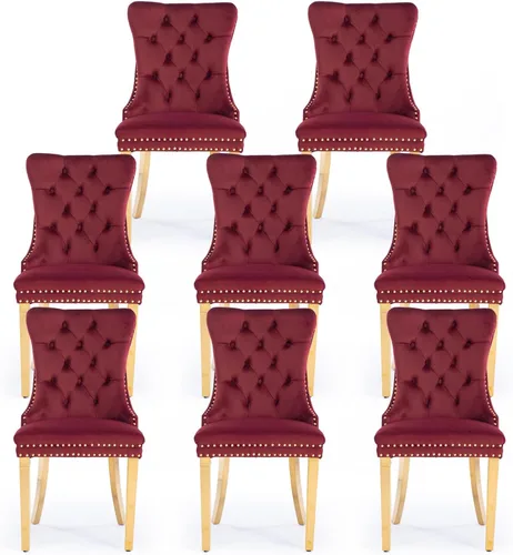 Miniatura 92 de Juego de 4 Sillas de Comedor de Terciopelo Tapizadas con Capitoné, Sillas Laterales de Cocina con Ribete de Tachuelas y Patas Chapadas en Oro
