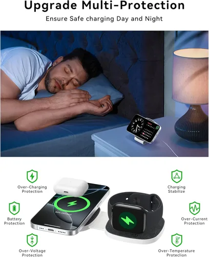 Miniatura 5 de Cargador inalámbrico plegable 2 en 1 Mag-Safe para iPhone 16 15 14 13 12 Series, Apple Watch Series/Ultra/SE, Airpods/Pro, cargador Magsafe portátil