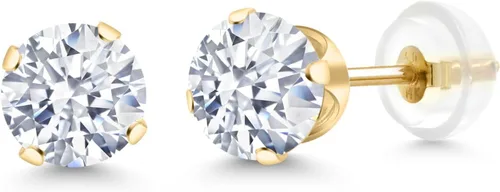 Miniatura 79 de Gem Stone King Aretes solitarios con piedra natal de oro de 14 quilates Redondos de 0.236 in Aretes de oro para mujeres y hombres