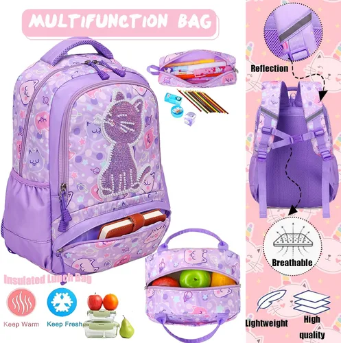 Miniatura 5 de Mochila de escuela primaria para niñas con lonchera, mochila de regreso a clases