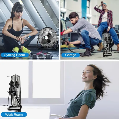 Miniatura 7 de ACHAZEL Ventilador de piso de alta velocidad de 12 pulgadas, ventilador de metal resistente de 3 velocidades con inclinación de 180°, comercial