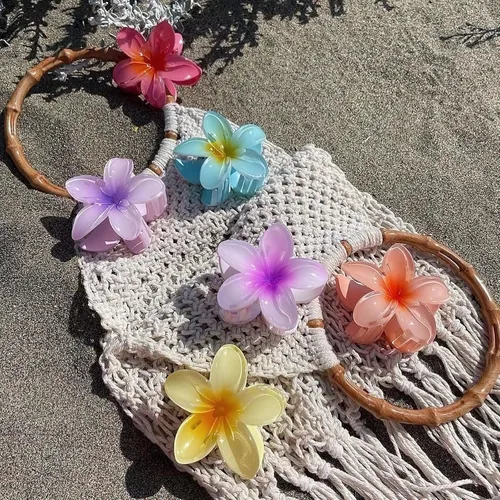 Miniatura 5 de GQLV Pinzas de garra para el cabello con flores - 4 piezas para cabello grueso, fuerte agarre antideslizante, hawaianas, pinzas grandes y bonitas