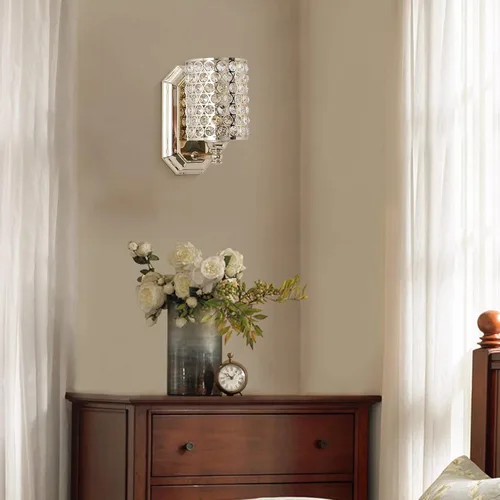 Miniatura 5 de Paquete de 2 lámparas de pared de cristal con acabado champán, lámpara de pared de estilo conciso moderno, pantalla de cristal poliédrico para baño
