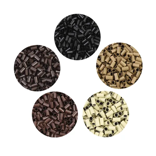 Miniatura 7 de 1000 piezas Flare Euro Lock - Tubos de cobre con micro anillos para extensiones de cabello humano con punta I de 0.134 x 0.118 x 0.236 in (marrón)
