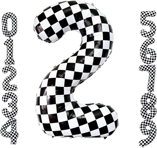 Miniatura 27 de Lovoir Globos gigantes de 40 pulgadas con temática de autos de carreras con el número 3, color negro y blanco para decoración de fiesta de tercer