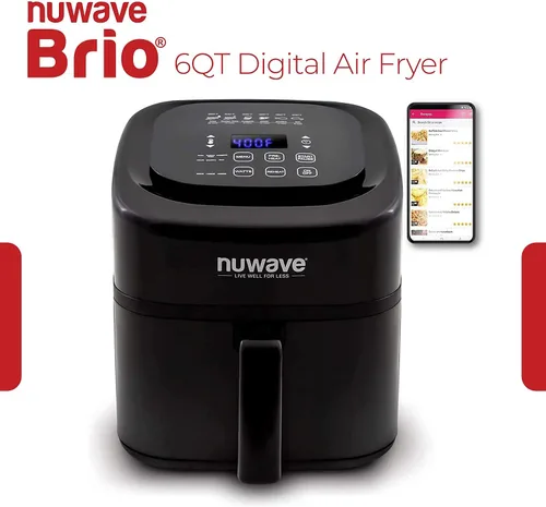 Miniatura 2 de Nuwave Brio Healthy Freidora de aire digital saludable de 6 cuartos con controles digitales de un solo toque, 6 funciones de menú preestablecidas e