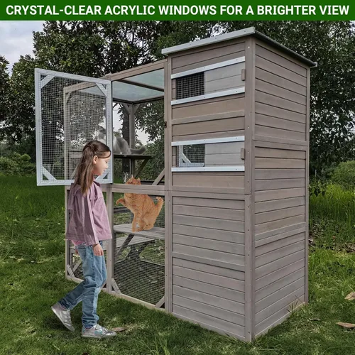 Miniatura 5 de PetsCosset Gran Encierro para Gatos al Aire Libre, Casa para Gatos Resistente a la Intemperie Conectada a la Ventana para Múltiples Gatos, Refugio