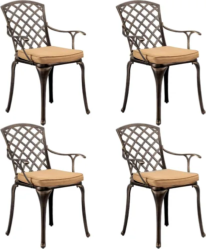 Miniatura 9 de VINGLI Juego de 2 sillas de patio de aluminio fundido para todo tipo de clima, sillas de comedor al aire libre, sillones de metal para piscina