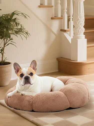 Miniatura 11 de OhGeni Cama calmante para perros y gatos de 20 pulgadas en forma de dona para mascotas pequeñas, cálida y cómoda, esponjosa, duradera, lavable a