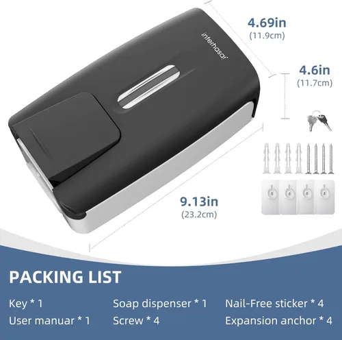 Miniatura 7 de Dispensador de jabón de pared de 28 onzas, dispensador de jabón de manos comercial para baño, gel líquido, dispensador de desinfectante de manos