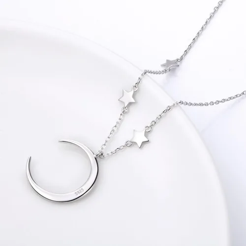 Miniatura 5 de Collar con dije de luna creciente y estrella de plata esterlina S925