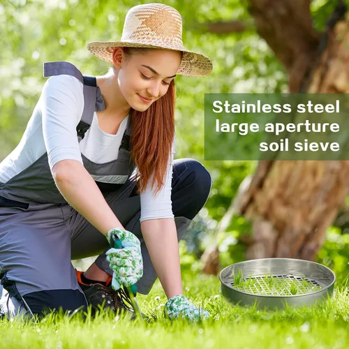 Miniatura 4 de Youyole Tamiz de suelo de 11.81 pulgadas para jardinería, arena y jardín, tamiz de suciedad para rocas, acero inoxidable, tamiz de acertijo