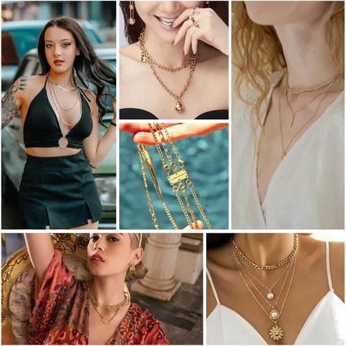 Miniatura 6 de Kcctoo Collar con cierre de capas, separadores de joyas, oro y plata, cierre magnético de collar múltiple para mujer con aspecto en capas