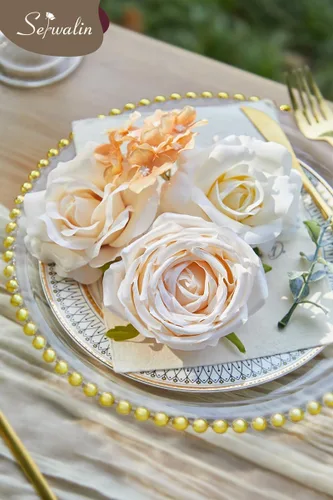 Miniatura 8 de Serwalin Flores Artificiales Bohemias de Champán Flores Falsas de Boda Flores de Pastel para Ramos de Boda DIY Centros de Mesa para Despedida
