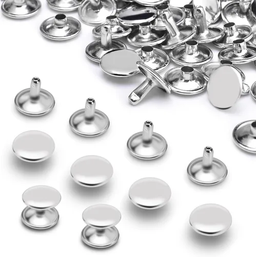 Miniatura 18 de 200 juegos de remaches de cuero con tapa redonda de 6 mm, remaches de doble tapa, pernos metálicos tubulares para reparación de llaveros de bolso