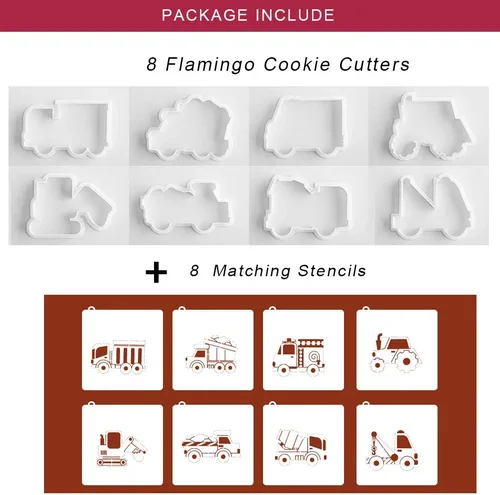 Miniatura 3 de Cortadores de galletas de transporte/vehículos con plantillas de galletas a juego, juego de 16-8 cortadores de galletas y 8 plantillas, incluye