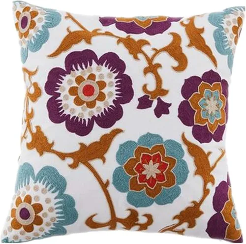 Miniatura 7 de Judy Dre am Funda de cojín 100 % algodón, cuadrada, bohemia, bordada, para sofá, cama, sala de estar, funda de almohada bohemia de 18 x 18 pulgadas