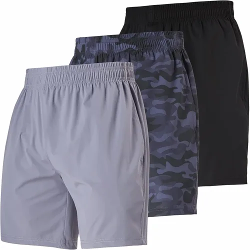 Ultra Performance Paquete de 3 pantalones cortos de entrenamiento súper elásticos para hombre, pantalones cortos de correr para hombre, entrepierna