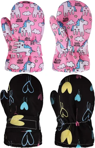 SATINIOR 2 pares de manoplas impermeables para niñas, guantes de nieve para niños, guantes de esquí cálidos y gruesos para actividades al aire libre