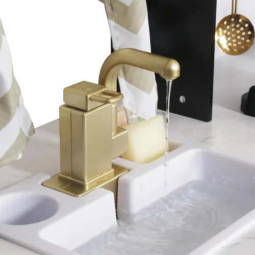 Miniatura 5 de Cocina de juego de madera con luz y sonido, fregadero de juguetes y dispensador de agua con agua corriente, juego de cocina grande para niños Negro