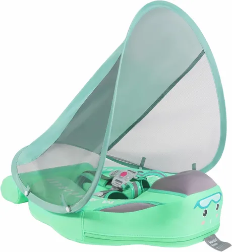 GENTEACO Mambobaby Flotador de natación para bebé con toldo, flotador no inflable para piscina infantil con cola, de 3 a 24 meses, evita voltearse,