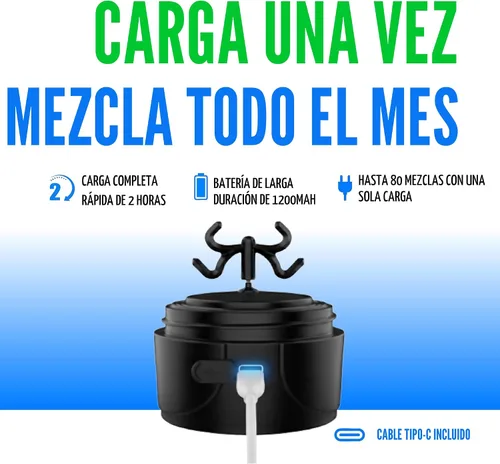 Miniatura 4 de VELOMIX Botella agitadora de proteínas eléctrica - 24 oz Recargable USB-C Vasos agitadores a prueba de fugas para batidos de proteínas