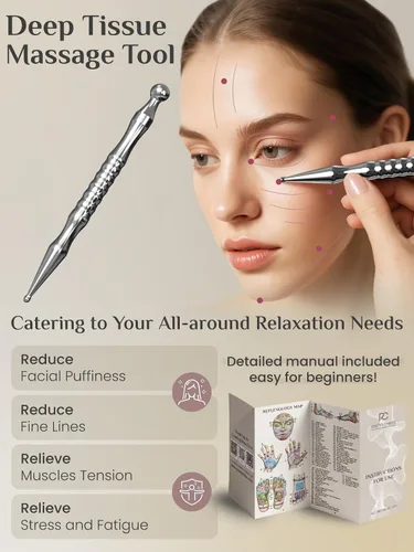 Miniatura 3 de Rena Chris Stainless Steel Acupuncture Pen, Manual Reflexology Tools for Muscle Tension and Pain Relief, Acupressure Pen with Reflexology Chart &