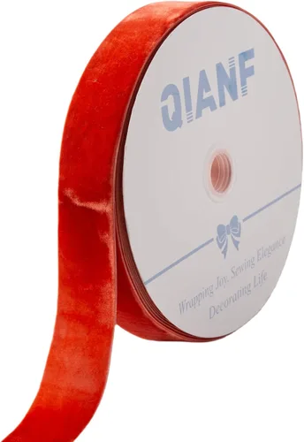 Miniatura 50 de QIANF Cinta de terciopelo, carrete de 1 1/2 pulgadas por 25 yardas (rojo)