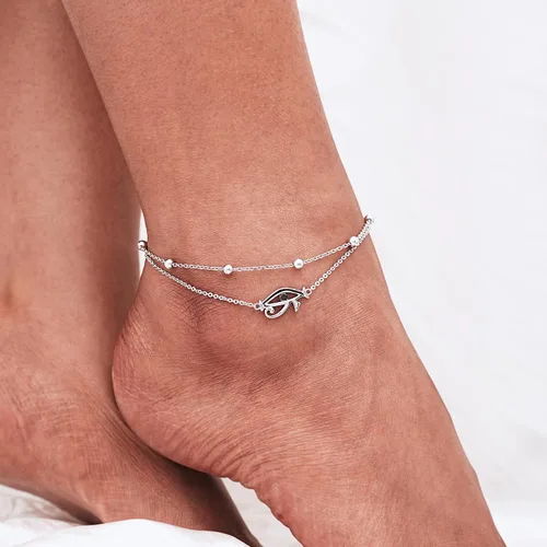 Miniatura 53 de CHIC & ARTSY Tobilleras delicadas de plata de ley S925 para verano, pulsera de tobillo ajustable multicapa para playa, joyería de pie para mujer