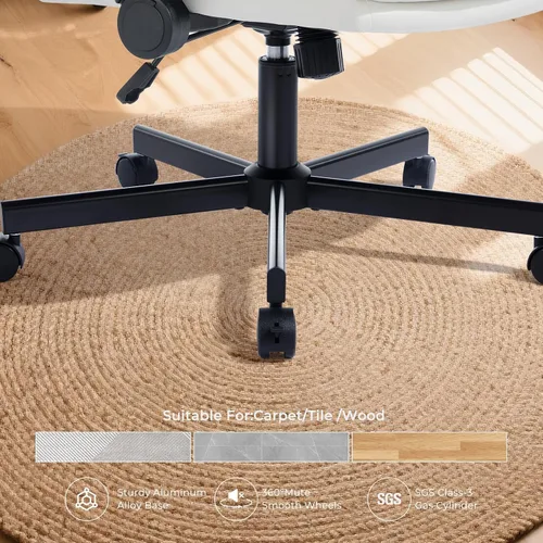 Miniatura 8 de Silla Criss Cross con brazos abatibles y ruedas con bloqueo, silla de escritorio de oficina de cuero con patas cruzadas, silla de computadora Blanco