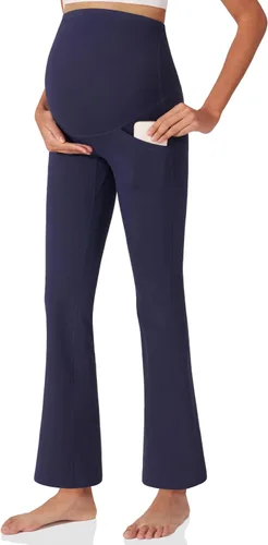 POSHDIVAH Pantalones de yoga de maternidad para mujer, para trabajo, descanso, elásticos, corte de bota, pantalones acampanados para embarazo,