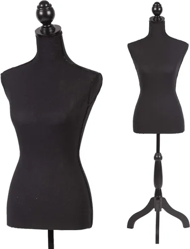 Maniquí de maniquí de torso, forma de maniquí femenino, altura ajustable, modelo de exhibición, torso y trípode, soporte para ropa (negro, 59-67