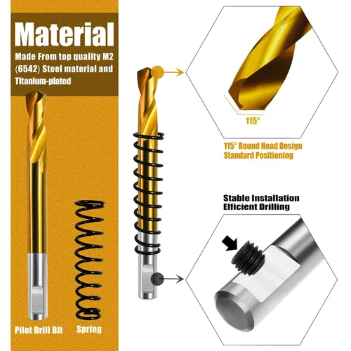 Miniatura 3 de ASNOMY 5 brocas piloto de acero M2 chapado en titanio para sierra de agujero, broca central para metal, acero, hierro, madera, plástico