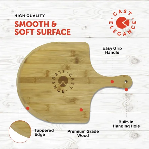 Miniatura 4 de Cast Elegance Madera de bambú de 12 pulgadas para horno, paleta de pizza con bordes fáciles de deslizar y mango para hornear, espátula ligera