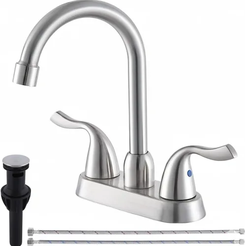 Grifo de lavabo de baño de níquel cepillado, 2 manijas 4 pulgadas centerset grifo de baño, grifo de lavabo de baño pequeño de 3 agujeros con líneas