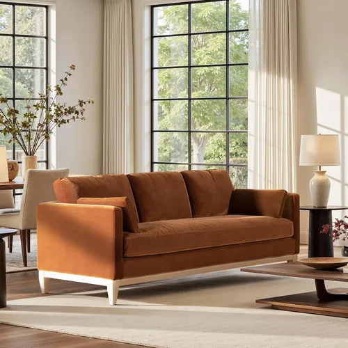 Miniatura 2 de Jennifer Taylor Home - Sofá Knox de 84 pulgadas de estilo Modern Farmhouse de terciopelo de alto rendimiento para sala de estar en color naranja