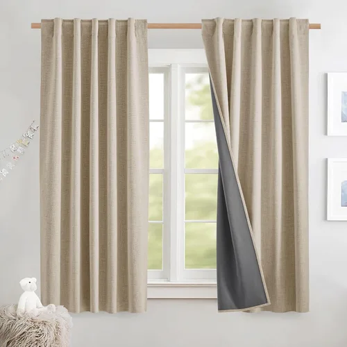 Miniatura 82 de NICETOWN Cortinas 100% opacas de 63 pulgadas de largo, 2 paneles de cortinas cortas con aislamiento térmico con forro para dormitorio, cortinas