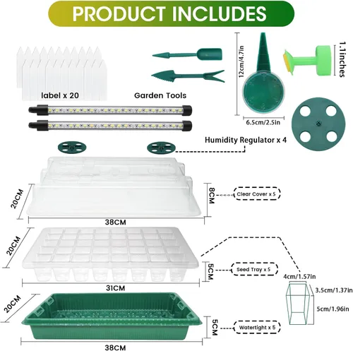 Miniatura 9 de MQUPIN Bandeja de inicio de semillas de 80 celdas con luz de crecimiento, paquete de 2 unidades de kit de inicio de semillas de brillo ajustable