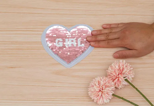 Miniatura 6 de Kate & Milo Calcomanía de lentejuelas para revelar el género, "It's a Girl", de doble cara, decoraciones de fiesta de revelación de género, rosa