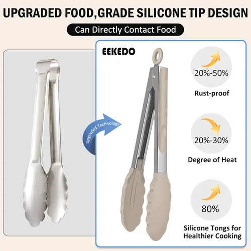 Miniatura 3 de Pinzas de cocina, pinzas de cocina de acero inoxidable con puntas de silicona, pinzas de bloqueo de alta resistencia al calor de 600 ºF para cocinar